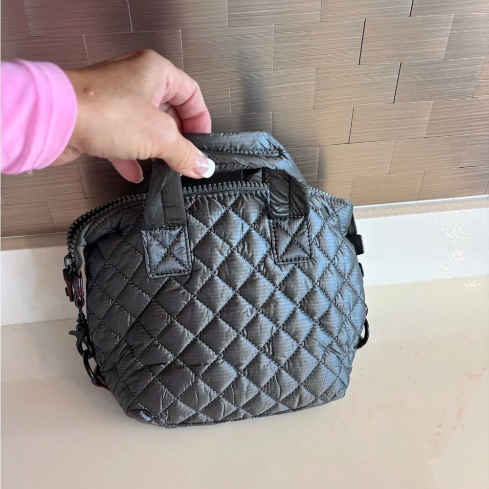 Quilted Mini Quilted Grey Tote Bag With Crossbody Strap
